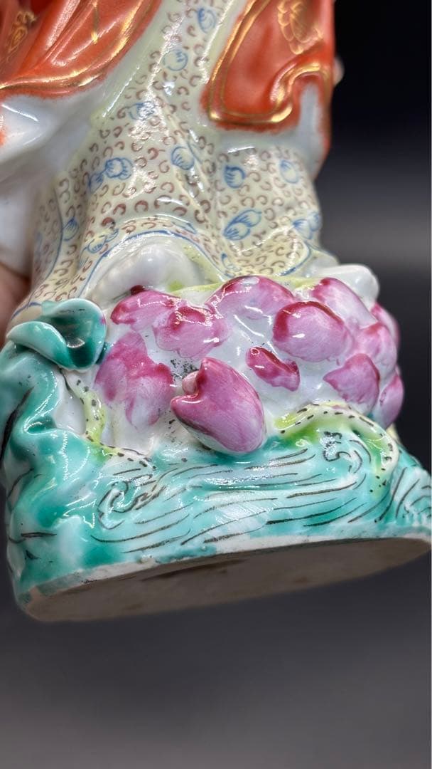 004 中国美術 色絵陶人形 高さ25cm 置物 オブジェ 古董品 觀音像