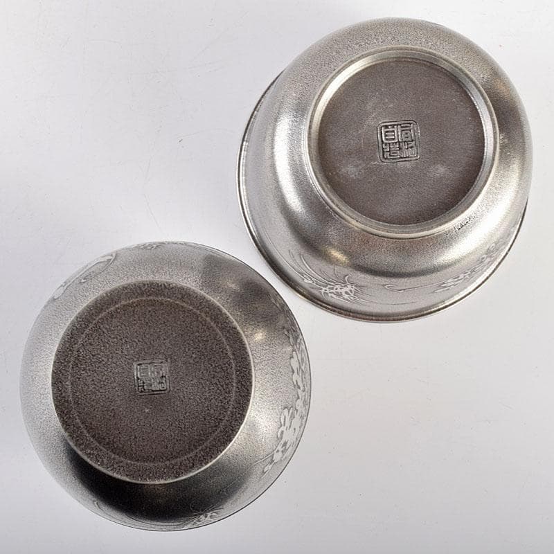 煎茶道具　錫製　間村自造　四君子文　茶壷　茶こぼし　2点まとめて　M　R4941