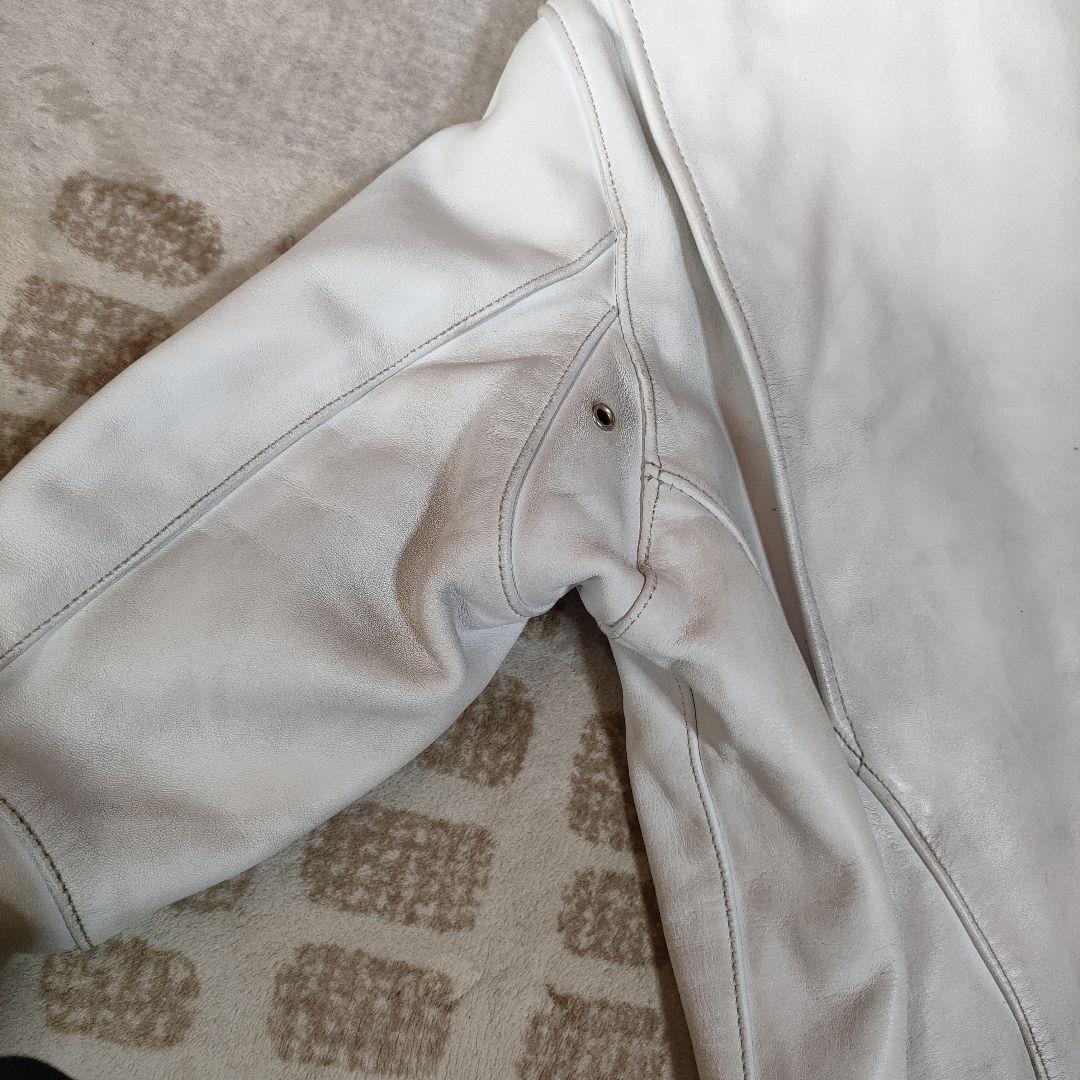 ホワイト シングルライダースジャケット　フリーダム　ヴィンテージ　３８