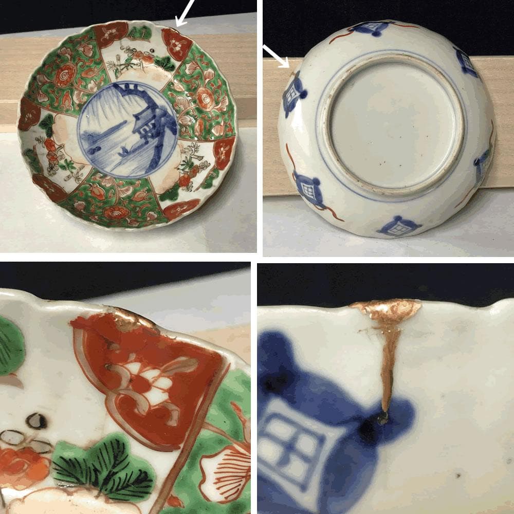 e2822 古伊万里 色絵 膾皿 5枚 径15.5cm 割絵 花紋