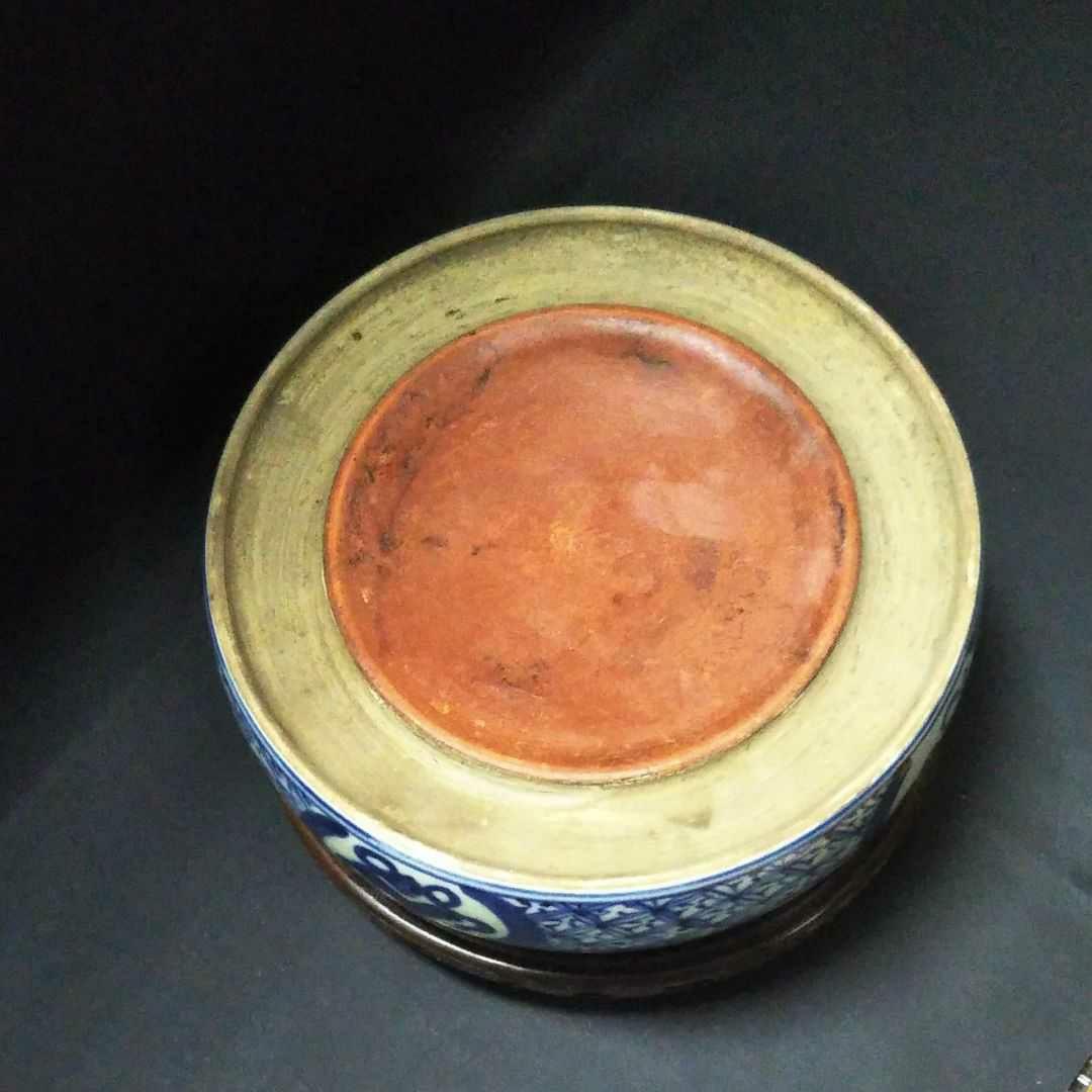 ※中国古美術/青花吉祥文円形硯/
