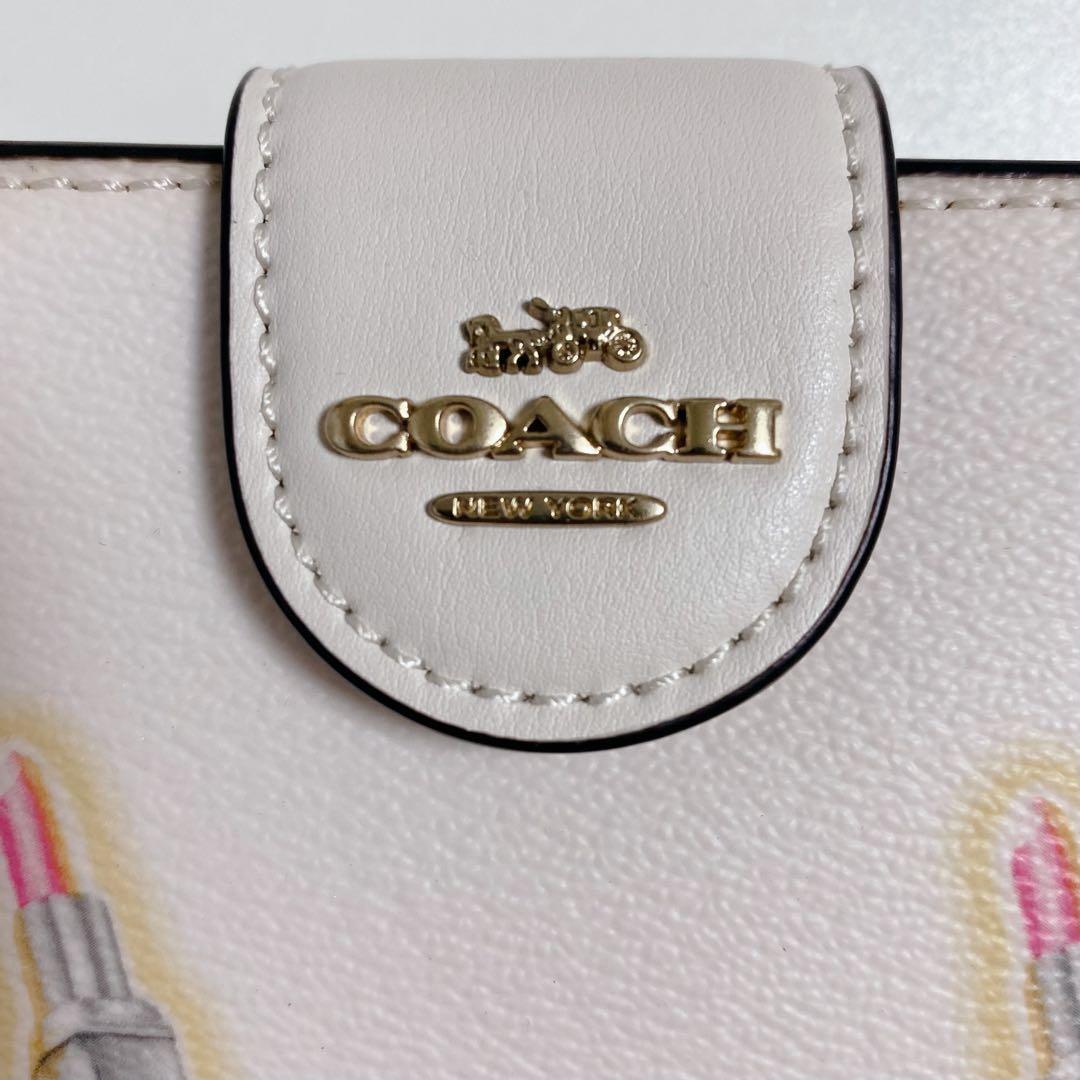 【新品未使用】COACHコーチ★二つ折り財布★リップモチーフ柄★口紅★ホワイト