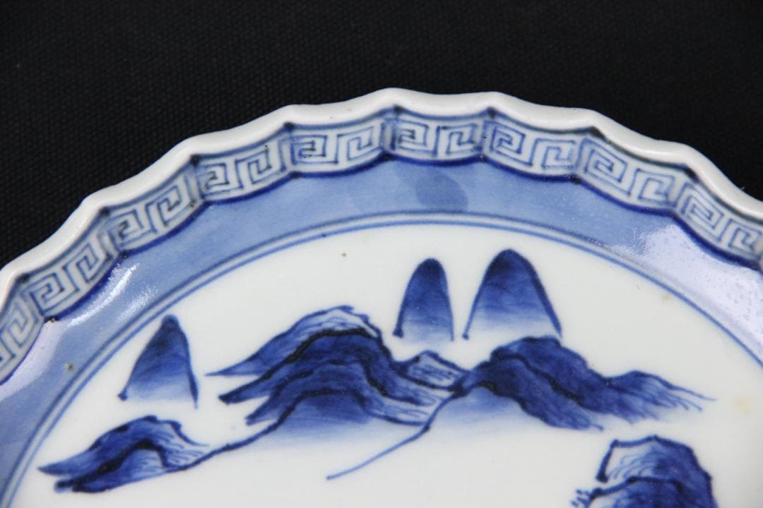 古伊万里 染付 山水図 五枚組 小皿 菓子皿 風景絵 江戸～明治期 Eo21-5