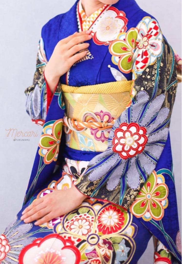 【h】 人気カラー✨　ブルー　振袖　成人式　フルセット