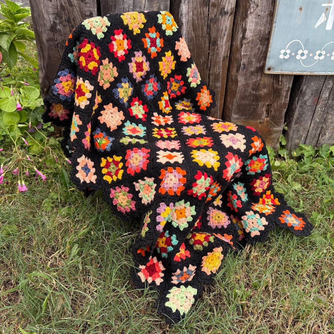 【USA vintage】グラニーブランケット スクエア 鍵編み クロシェ