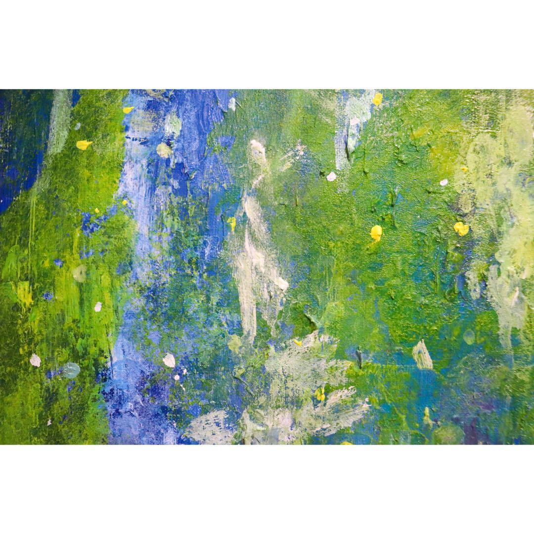 原画　73×60cm「美しき緑の星」現代アート　額縁付