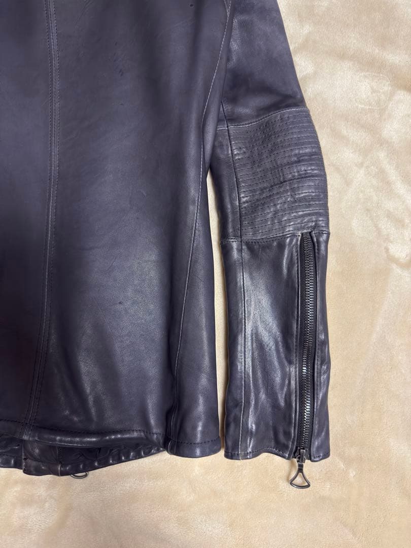 オ*ニ様 CHARMCULT ファー付き ホースレザーシングルライダースジャケッ