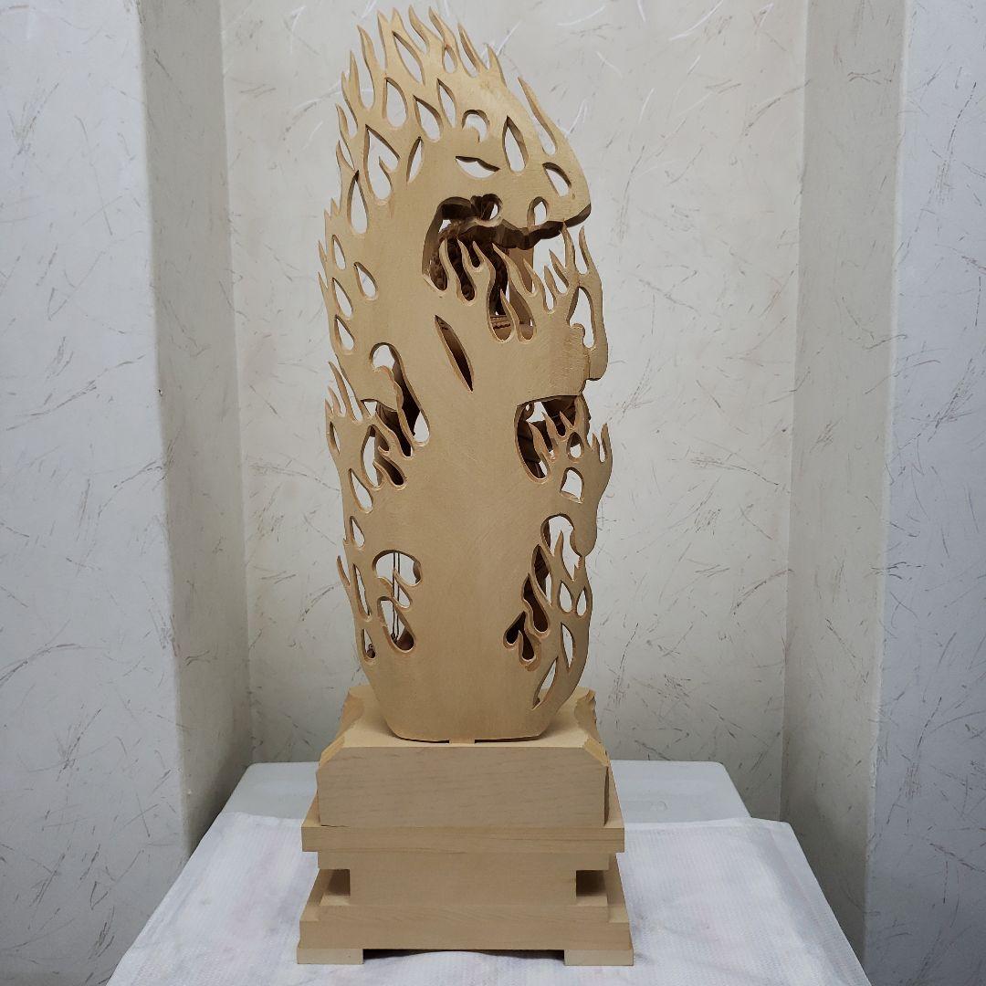 Ｂフライデー蔵出し特価極上彫り★白木材 不動明王立像１尺立★お不動さん火の鳥彫り