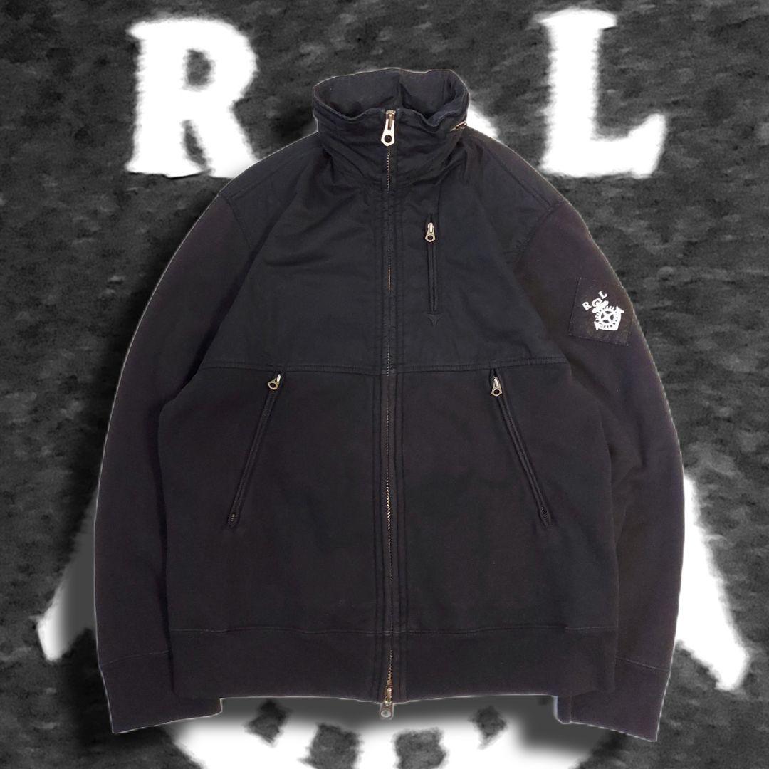 90s ポロバイラルフローレン 異素材レイヤード 裏起毛 ブルゾン L 黒
