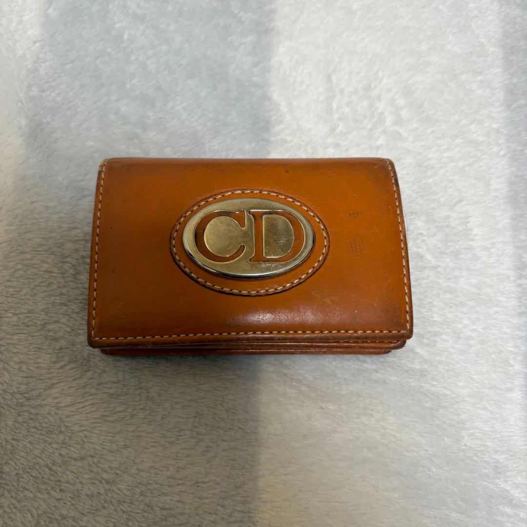 ディオール 二つ折り財布 レザー CDロゴ ヴィンテージ オレンジ