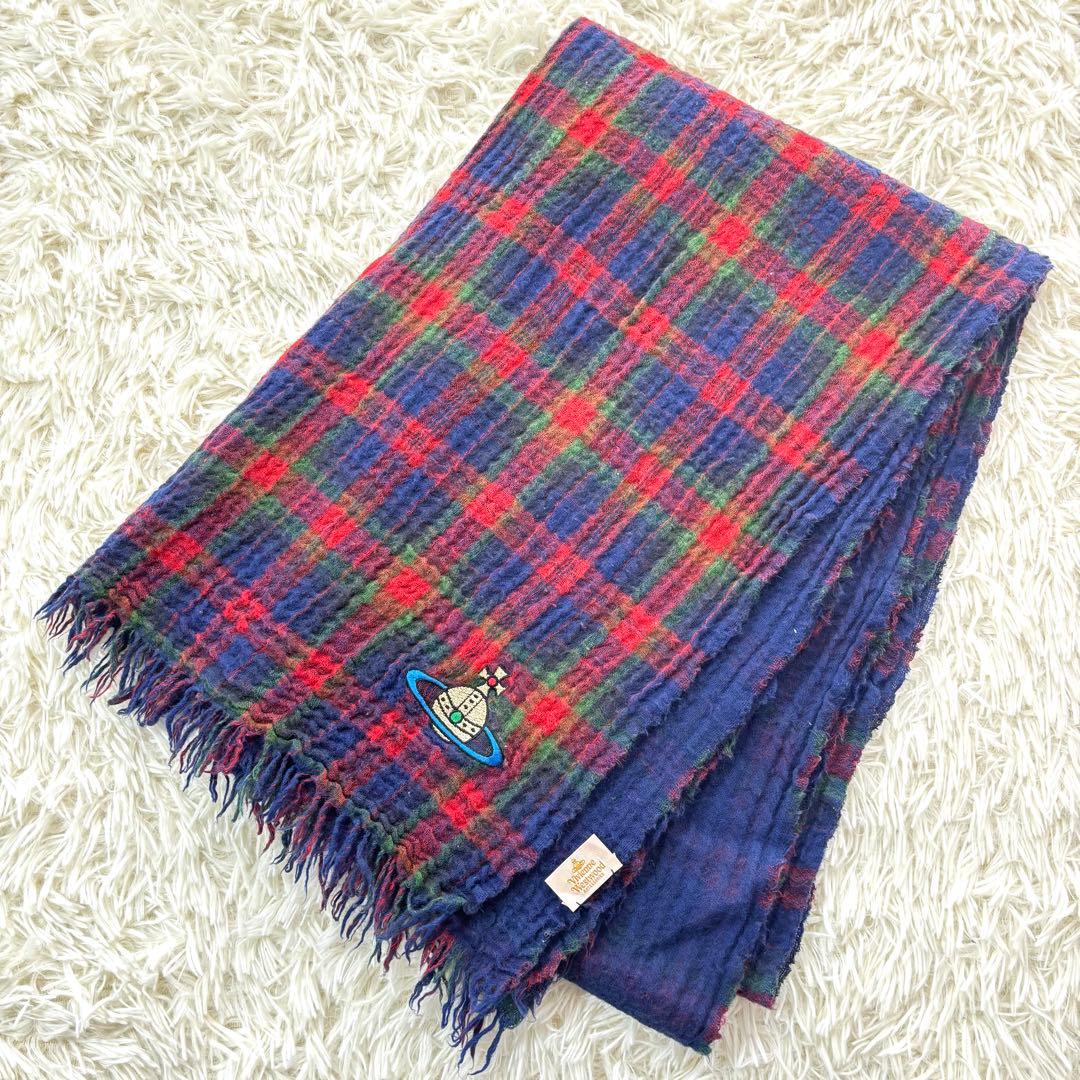 ヴィヴィアンウエストウッド 大判 ストール 刺繍 オーブ チェック