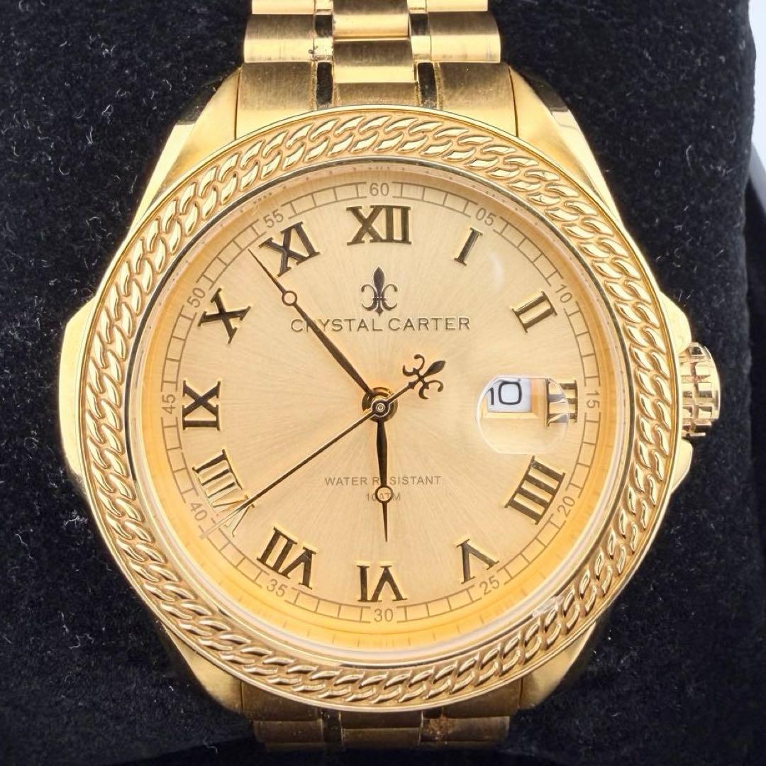 美品 クリスタルカーター FELIX 2 ゴールド メンズ クォーツ腕時計
