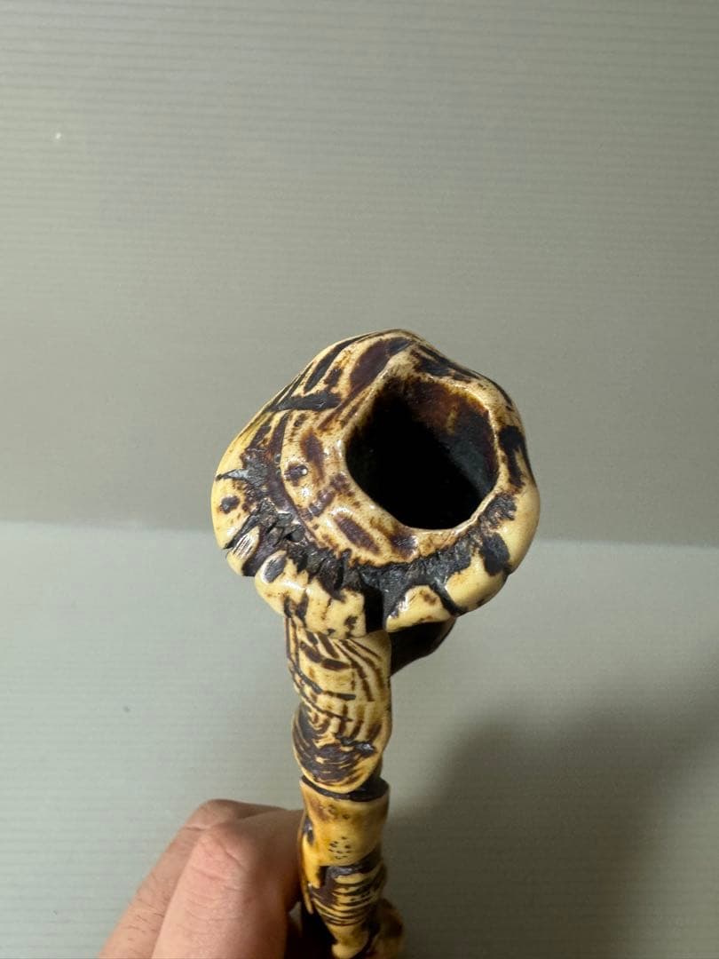 2123 骨董　煙管筒　堤物　彫刻物　時代物
