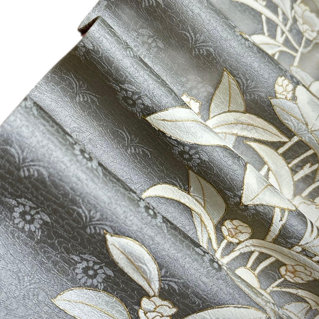 A151愛華 訪問着　錆鼠色　花地紋　染め花　正絹　フォーマル　身丈164cm