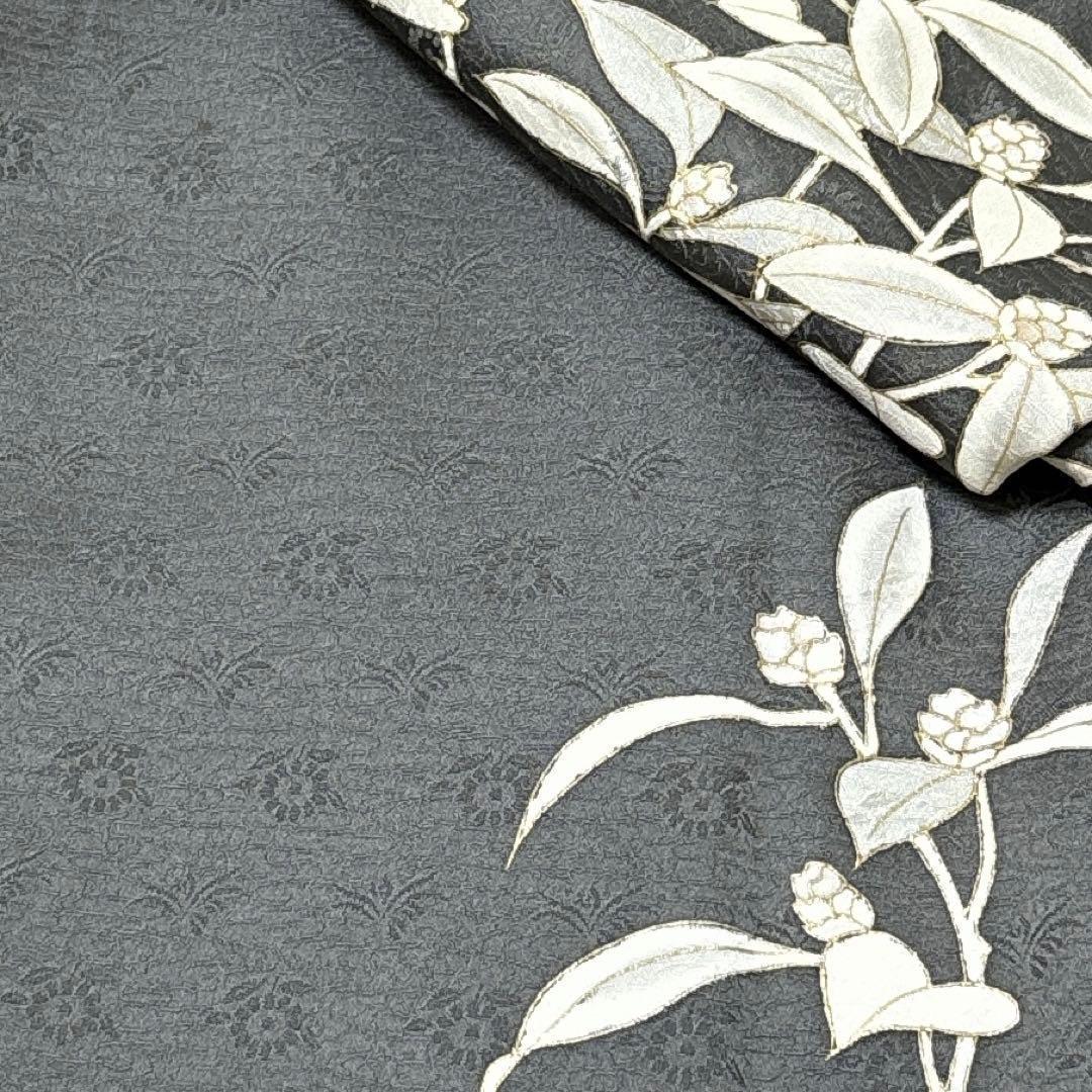 A151愛華 訪問着　錆鼠色　花地紋　染め花　正絹　フォーマル　身丈164cm