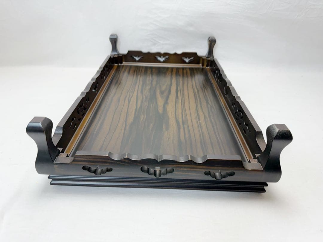 ほぼ未使用 華道具 唐木黒檀 松透かし彫 花台 1.8尺盆栽台 香炉台 元箱