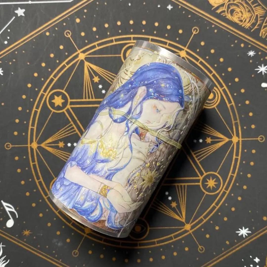 【9220】海外　マステ　中古巻　貝殻光マスキングテープ　人物系　星　夜　雲