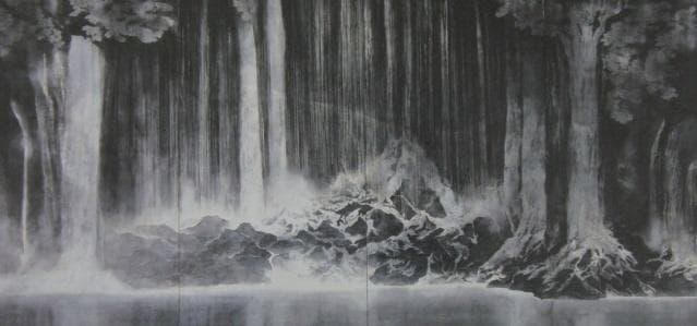平川敏夫、【瀑布白糸】、希少な額装用画集より、新品額装付