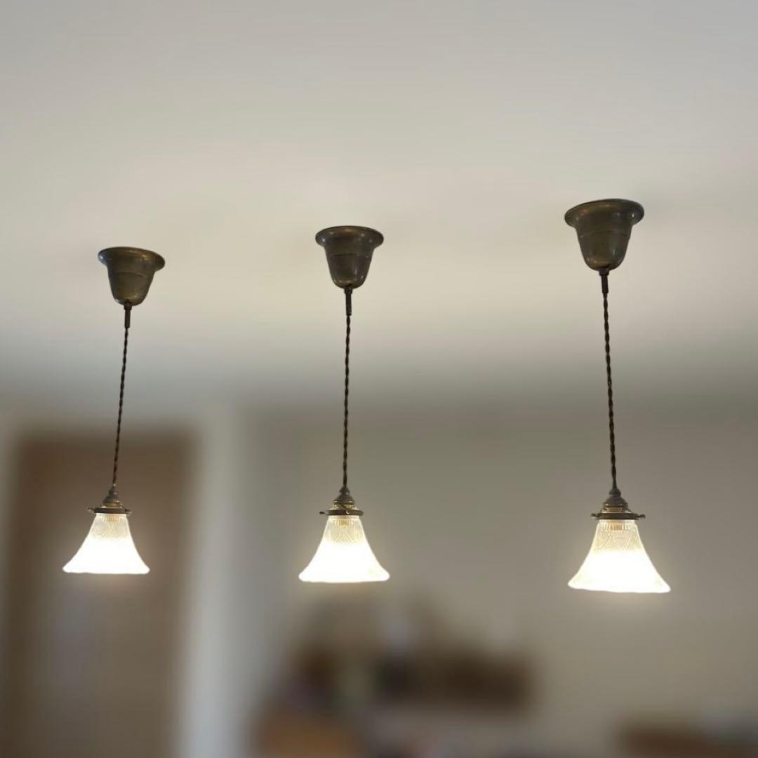 ペンダントライト　モモナチュラル　ガラス　真鍮　３個セット　照明