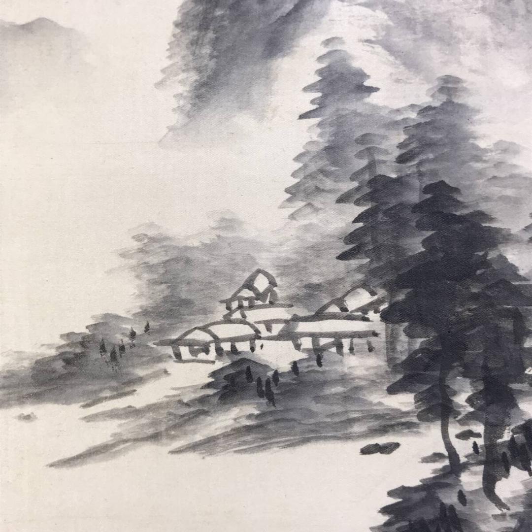 真作/河村虹外/山水図/夏山田家図/米法山水/掛軸/名家伝来/AH-782