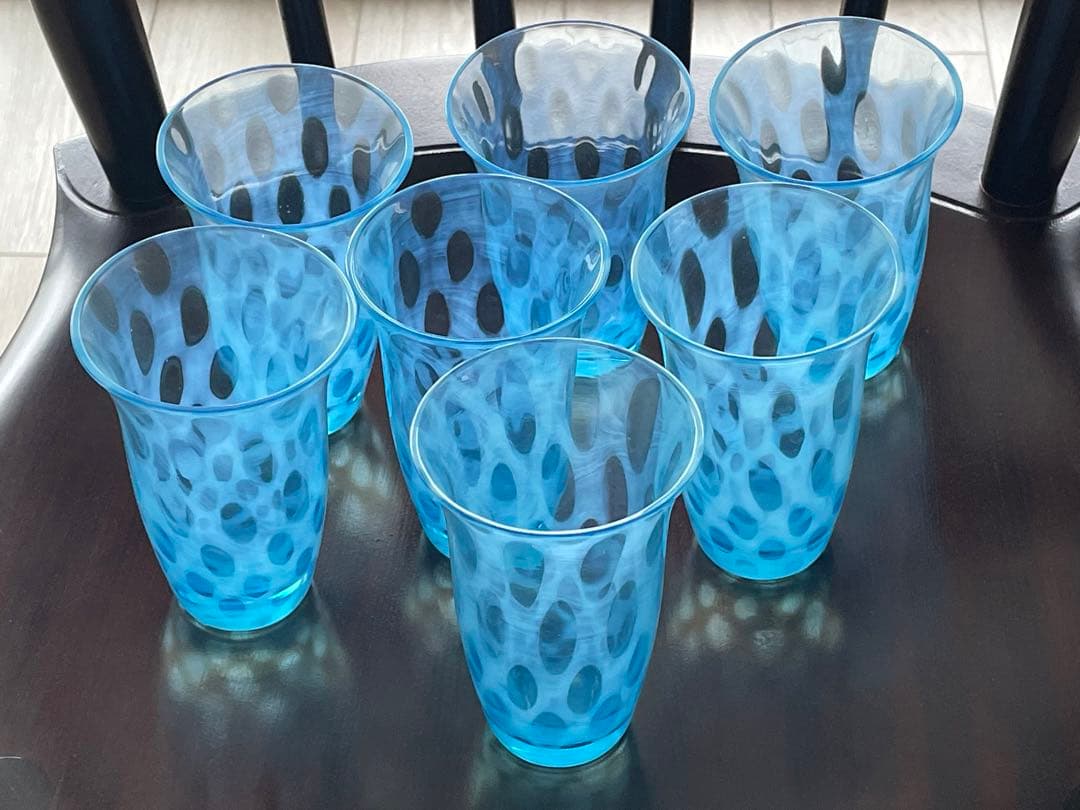 【★最終価格★】日本ガラス　アンティーク　オパルーセント　乳白色　7客