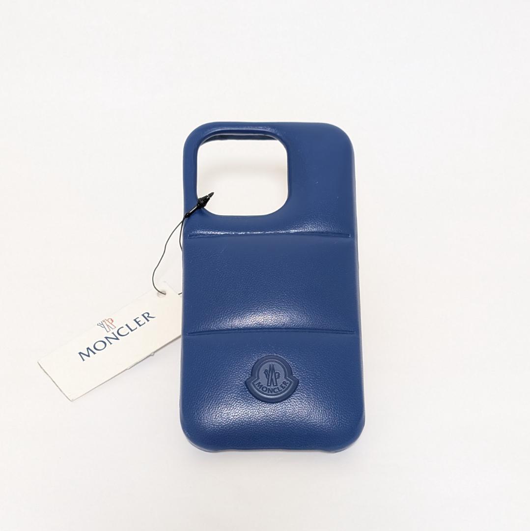 MONCLER iPhone14pro ケース キルティング 羊革 ブルー