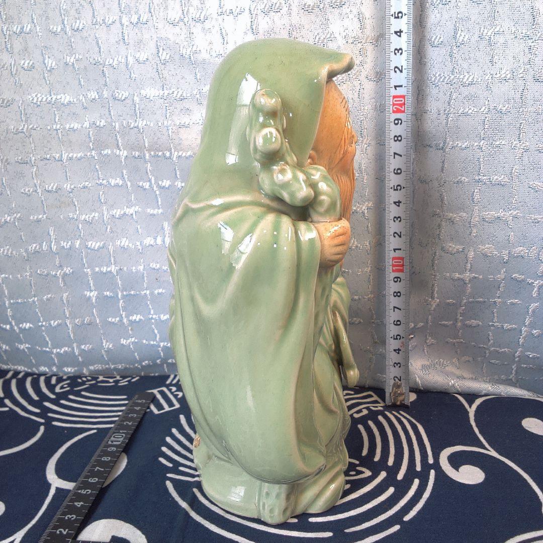 骨董４ 緑色の陶器製老賢者像 約20cm