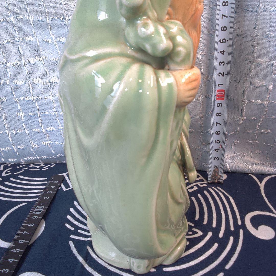 骨董４ 緑色の陶器製老賢者像 約20cm