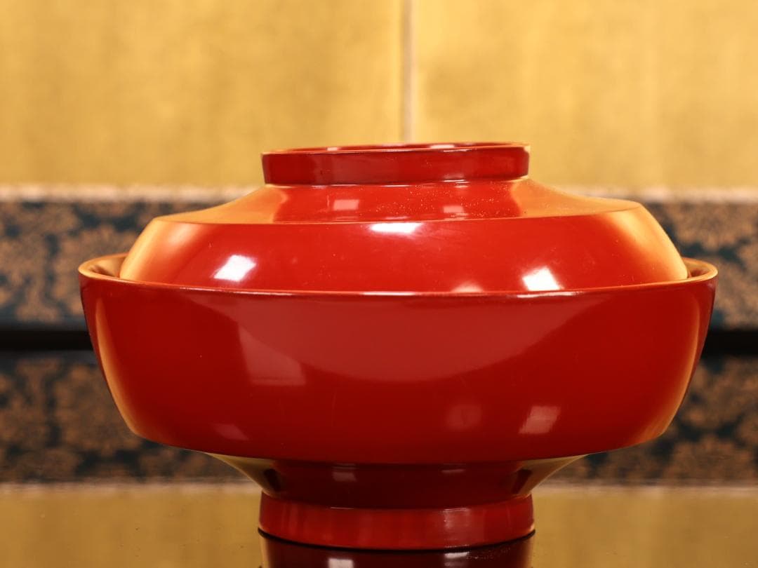 BK421　時代輪島塗　草花図金蒔絵　吸物椀　五客　木製　茶道具 懐石 菓子