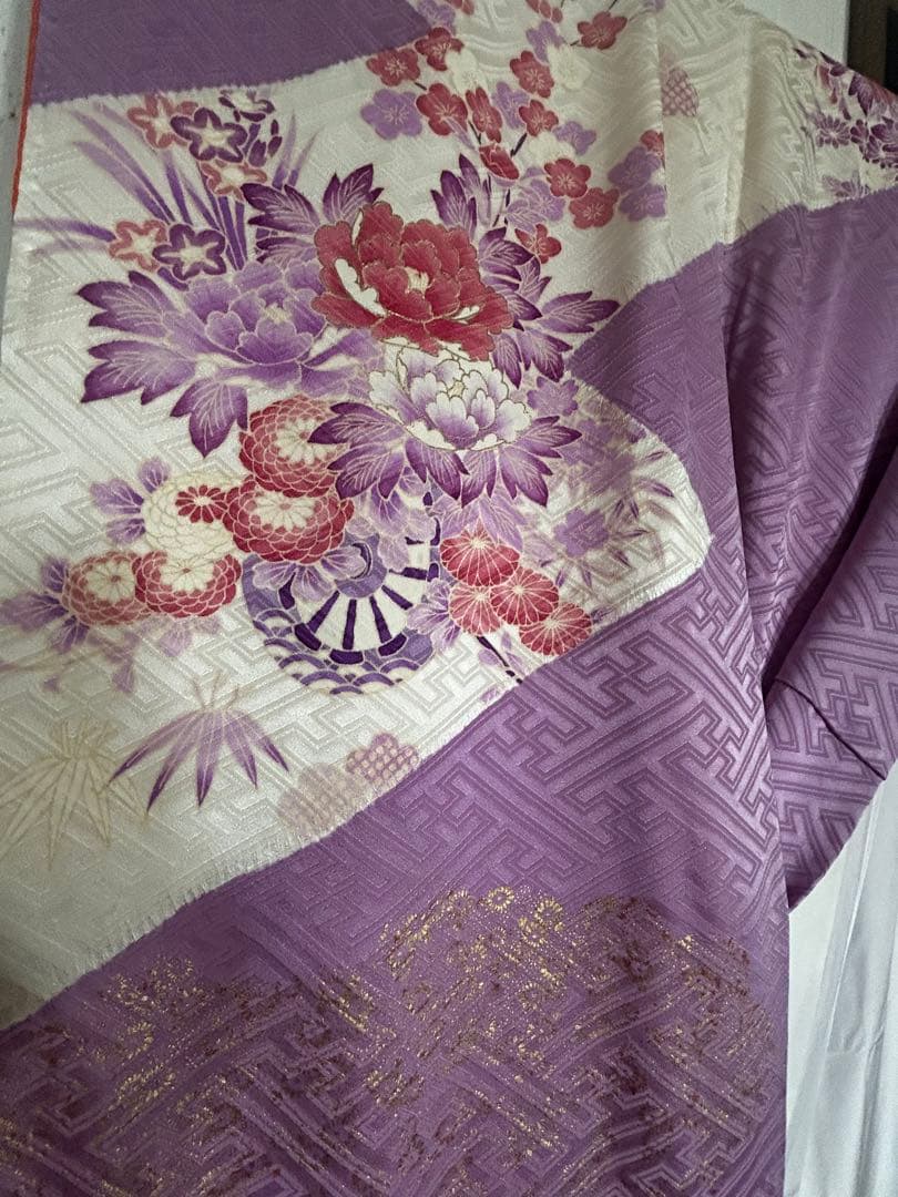 三越購入品・高級振袖フルセット紫✖︎白駒刺繍金彩