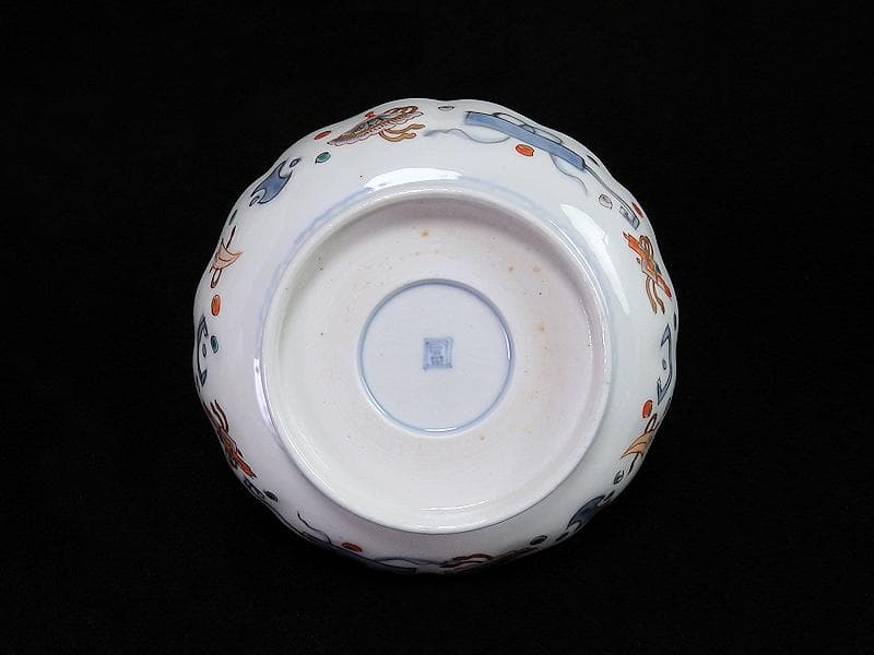 古伊万里　金襴手　松竹梅に鶴亀の図　膾皿　５客　D942AS-BNu