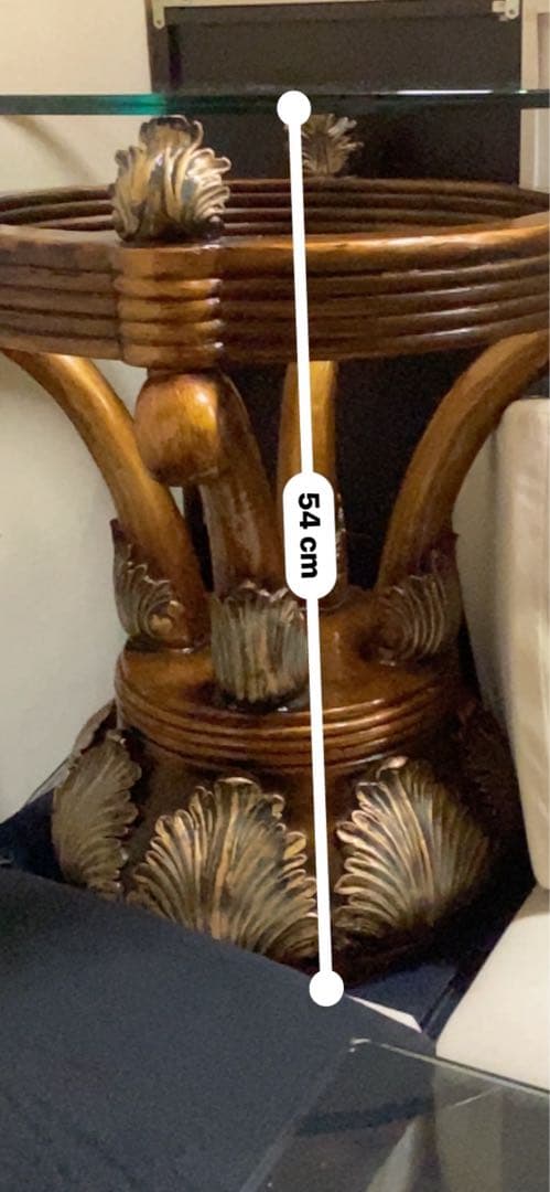 超希少♦️デザイン♦️最高級 彫刻ラウンド天板♦️アンティーク ガラステーブル♦️送料込