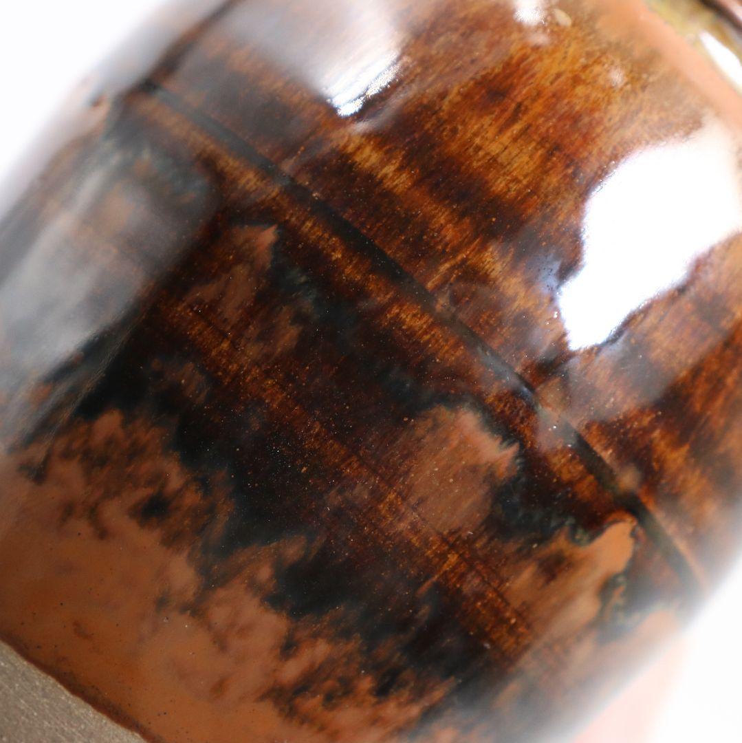 高取喜恵作 高取焼 肩衝茶入 仕覆付 茶道具 共箱共布　V864　N6