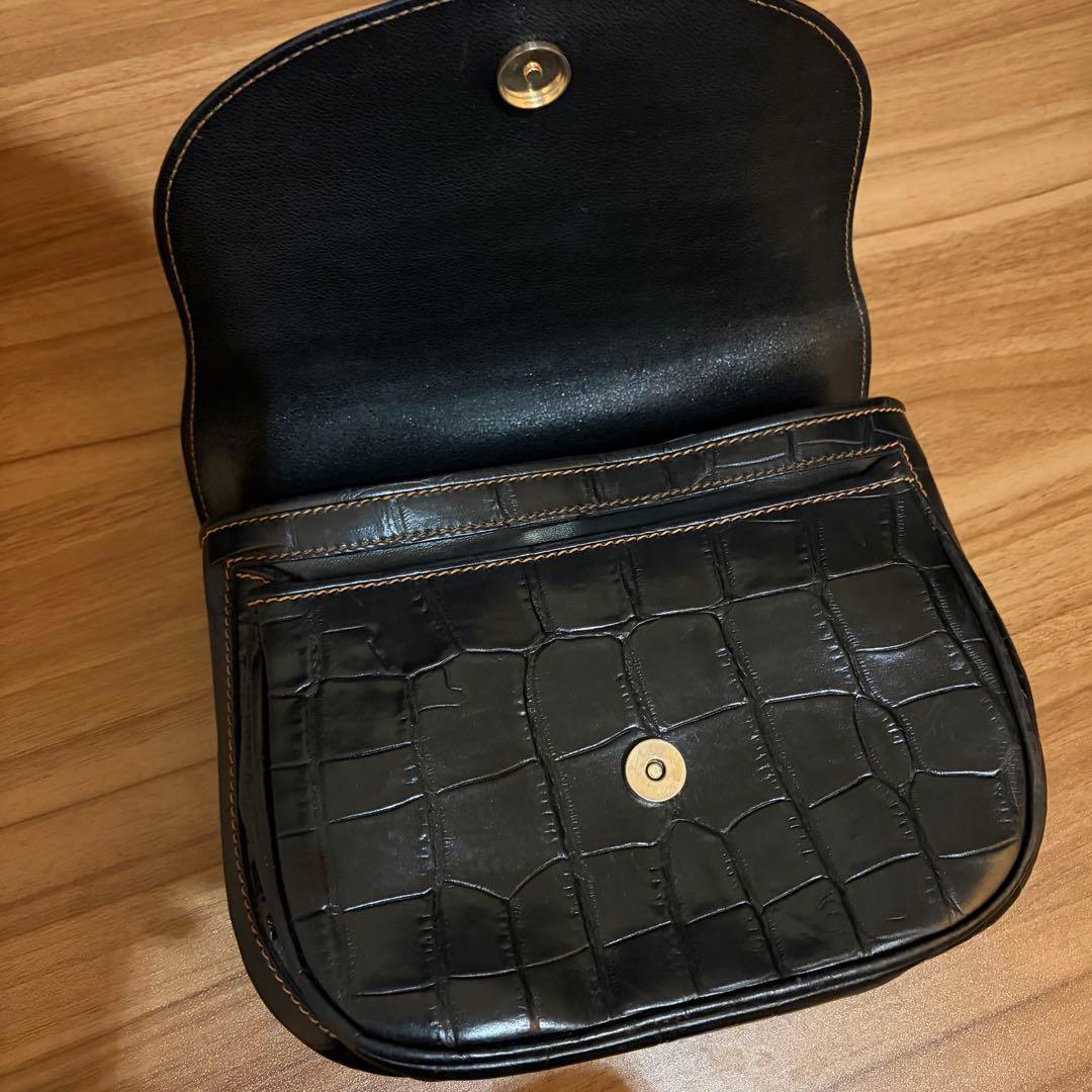 美品 BALLY ハンドバッグ クロコ 型押し Bロゴ レザー ブラック 伊製