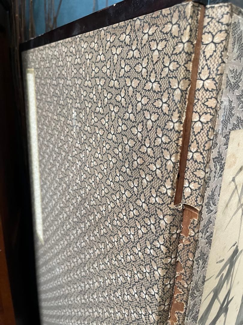 中国屏風 刺繍 雲林山房一修 四季山水 インテリア アンティーク