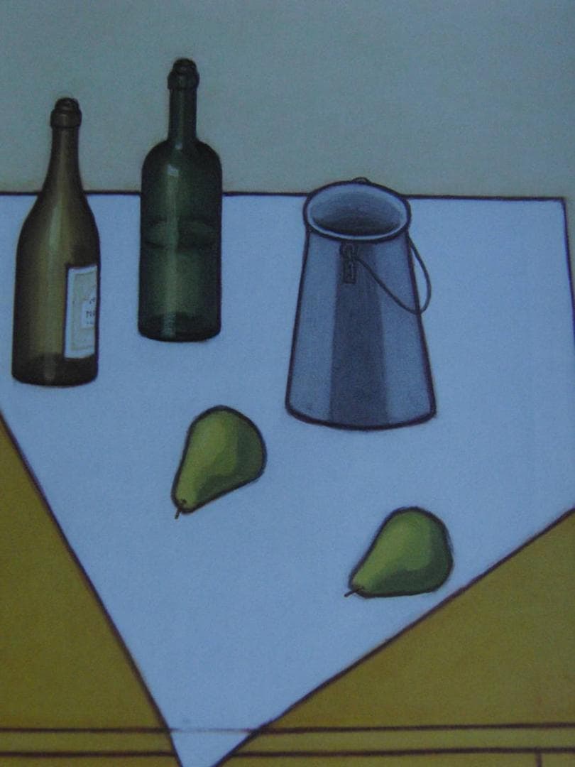 笠井誠一、【ボトルのある卓上静物】、希少な額装用画集より