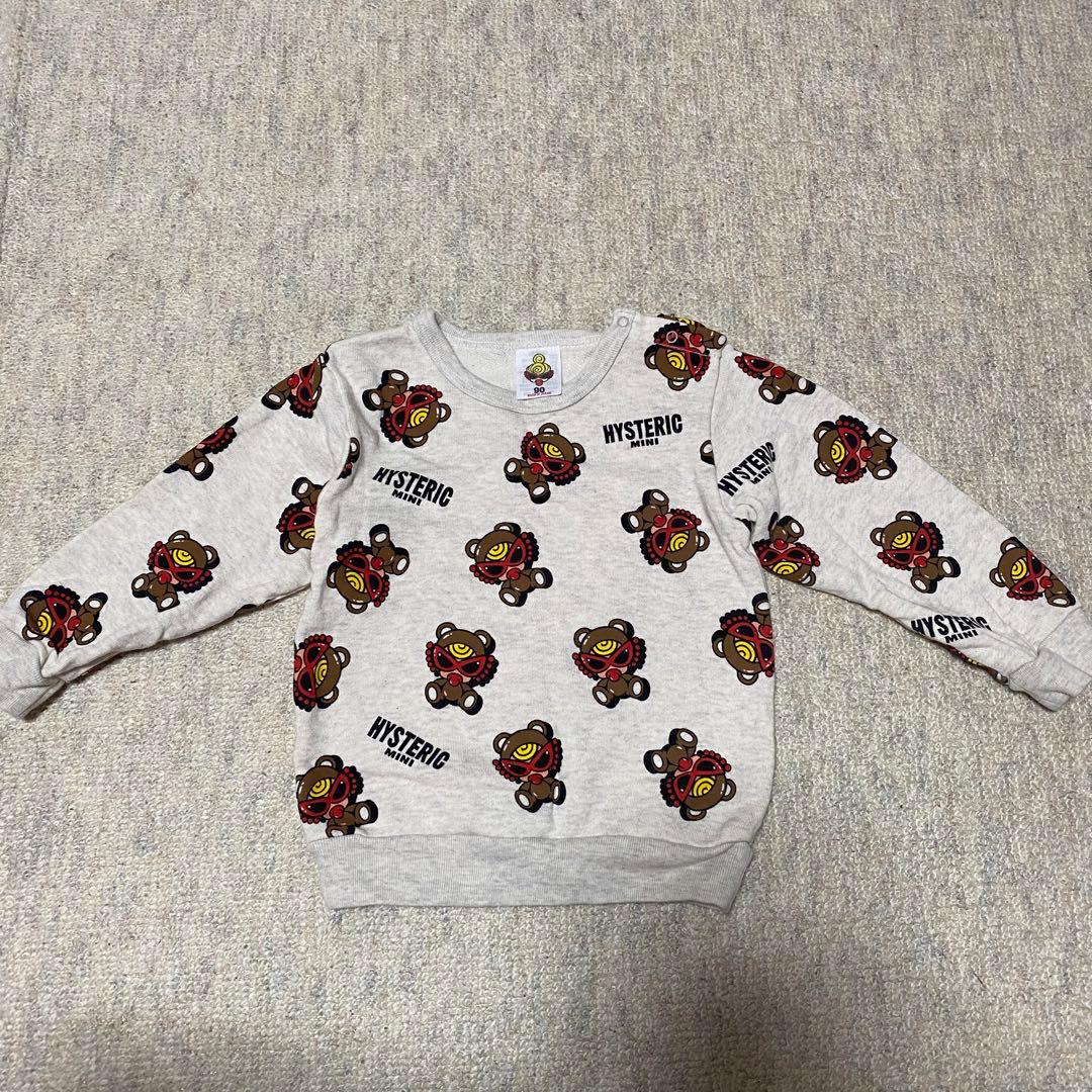 【7日まで】ヒスミニ ブラウン テディ 総柄トレーナー 90cm オートミール