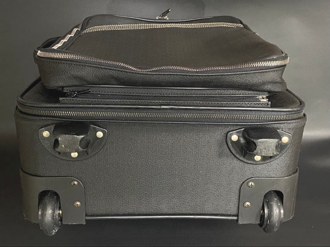 ロエベ キャリーケース 旅行カバン 黒 アナグラム ブリーフ レザーPVC機内