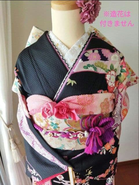 431.クロミちゃんみたいな振袖7点セット 正絹　フルセット　成人式