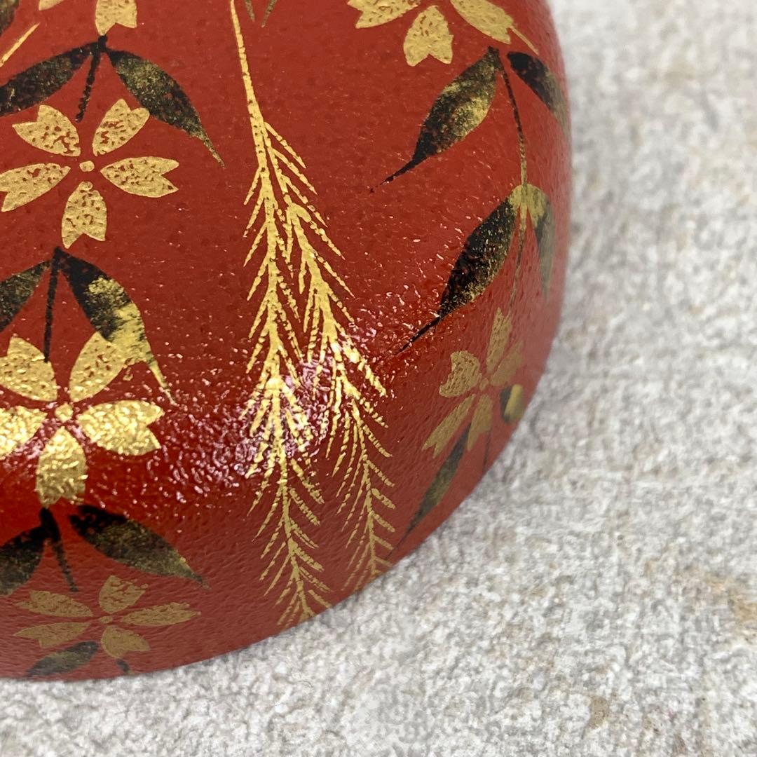 中棗 中村湖彩 しだれ桜 共箱 叩塗 蒔絵 赤 春 金 茶道具 茶の湯 B-8