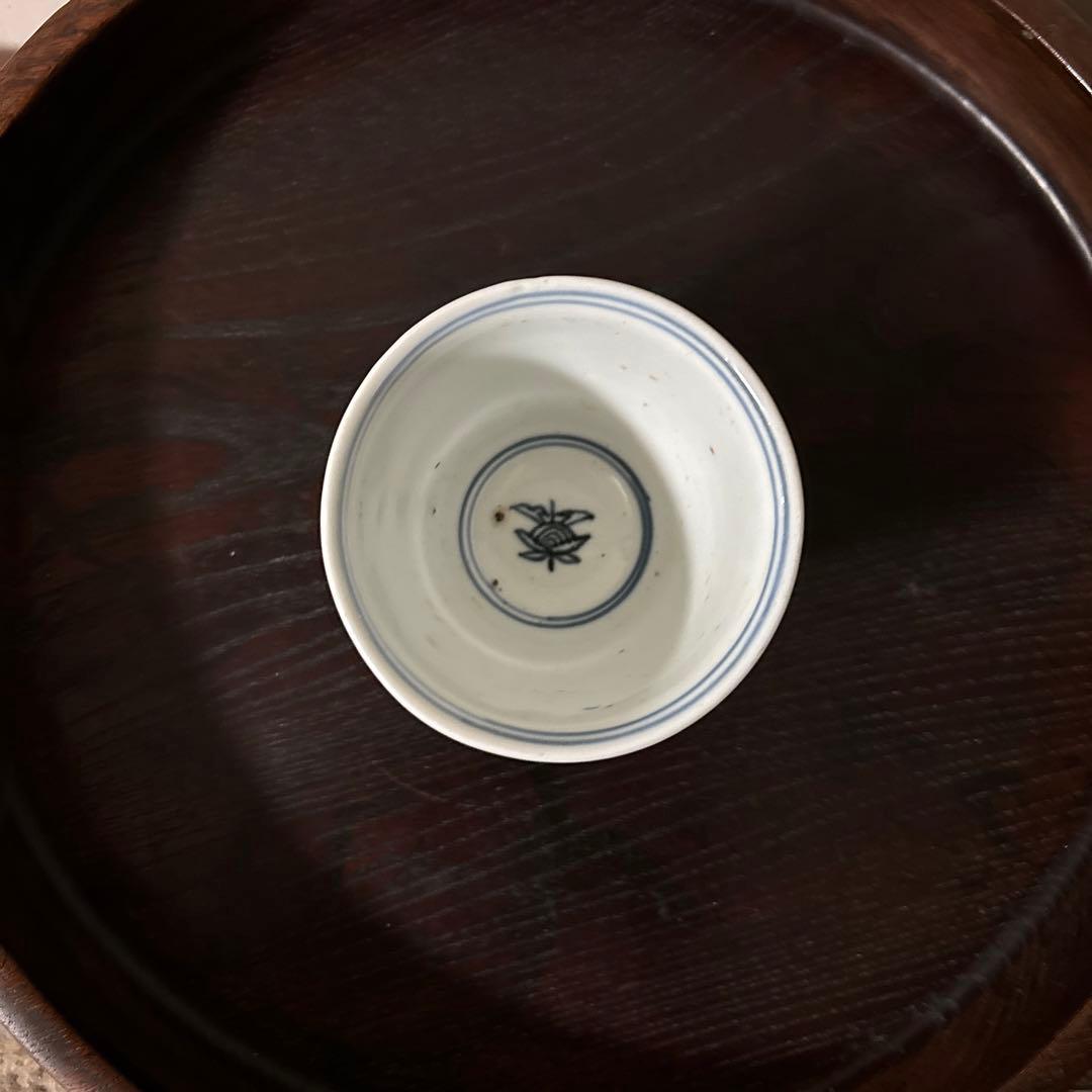 古伊万里蕎麦猪口大きめ猪口1点 江戸幾何学文　アンティーク　骨董白磁　検:李朝