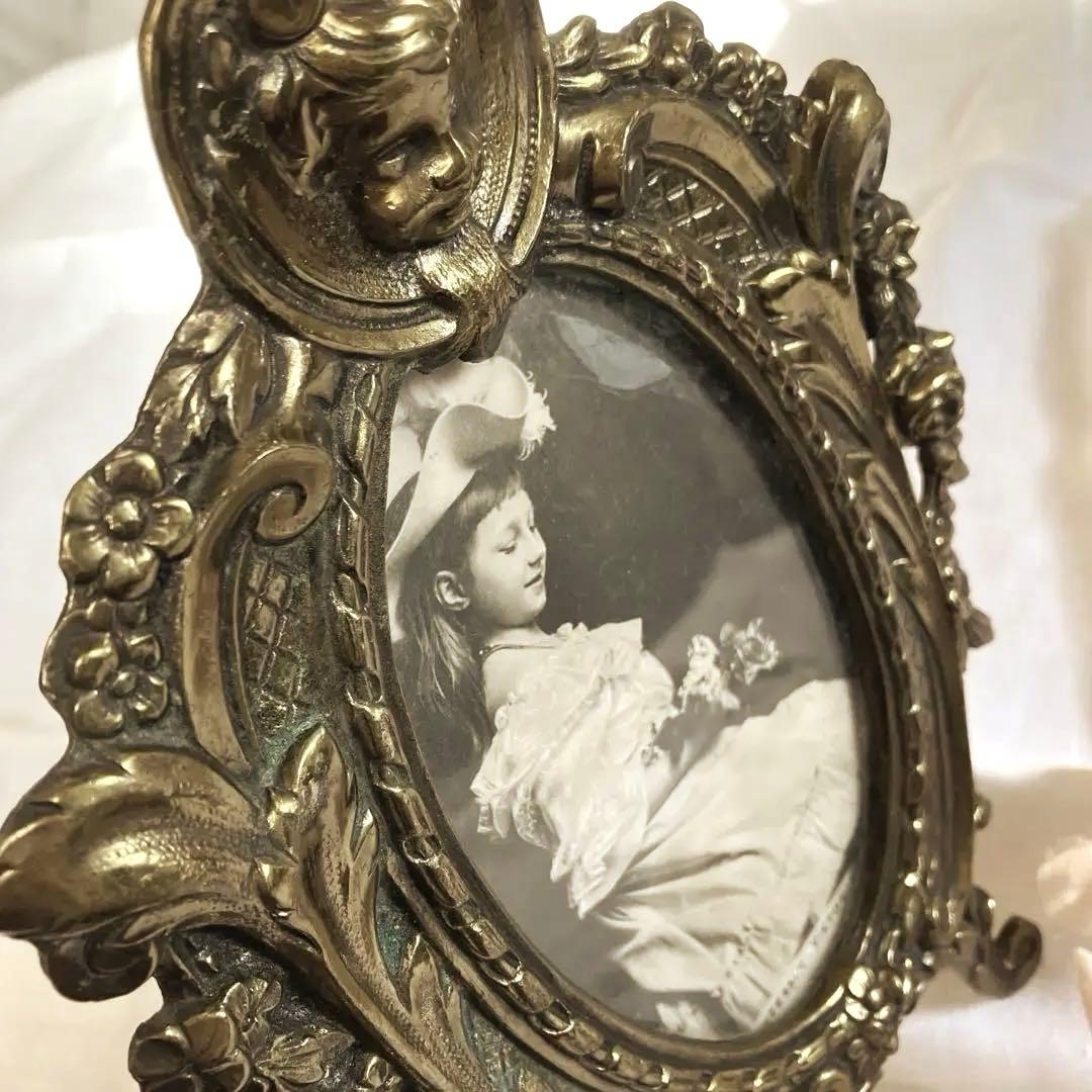 フランスアンティークフレーム　天使エンジェル 真鍮　ポストカード付き