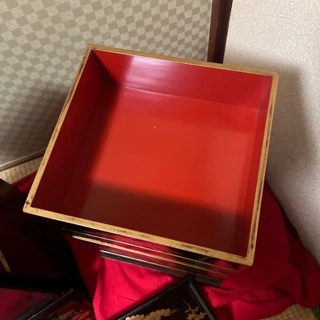 古美術　時代漆器 松蒔絵五段重箱 二枚蓋　箱付