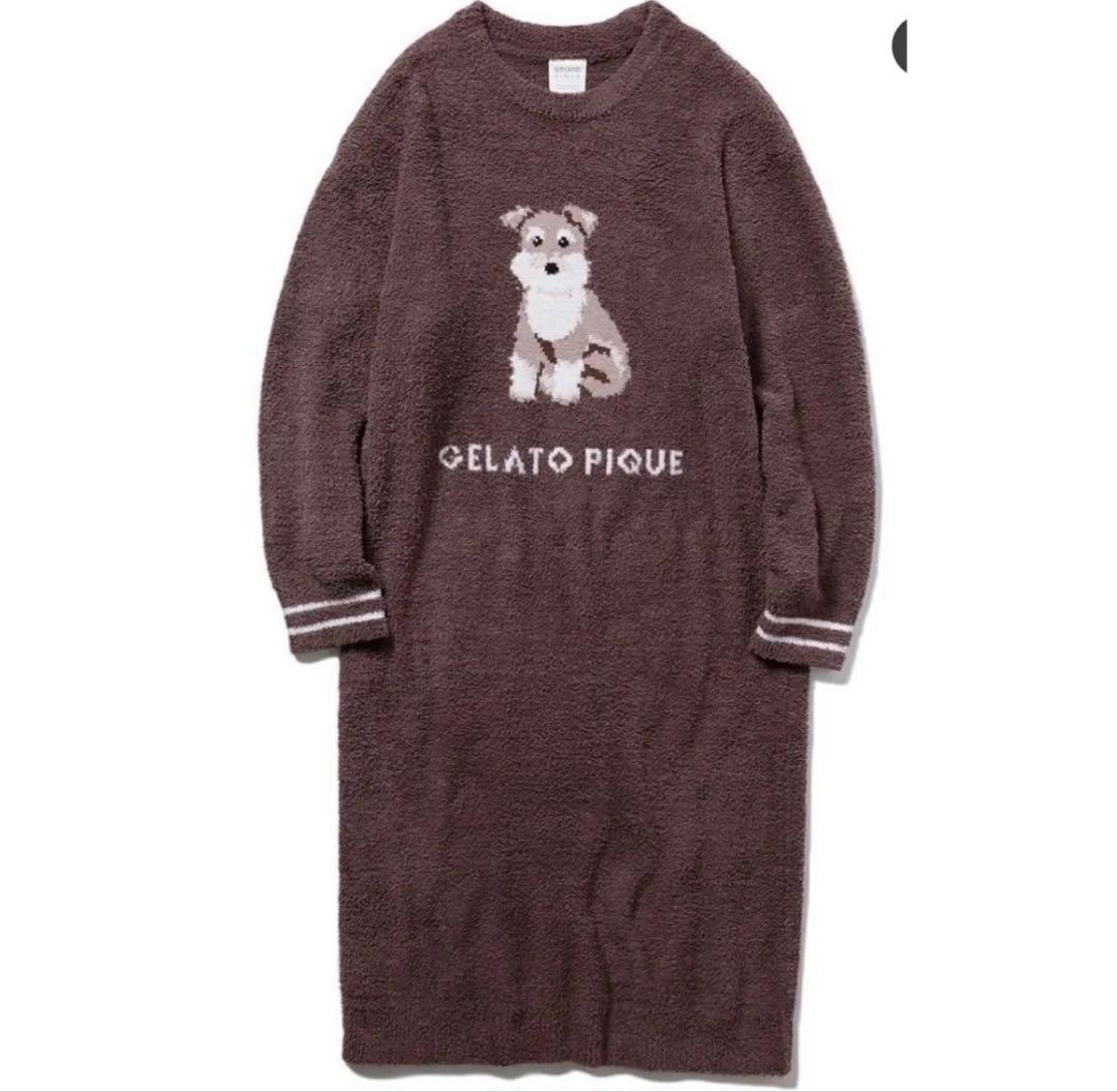 極美品 gelato piqueシュナウザー ジャガード ワンピースダークグレー
