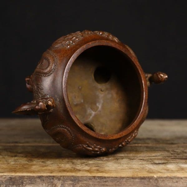 銅製 双竜獣足薫香炉 祥竜纏纏香炉 香道具 装飾品 工芸品 置物