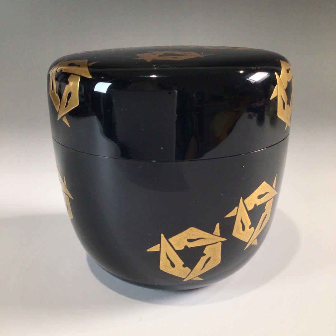 Ｐ６２８　棗　『漆匠　前端春斎作』『鱗鶴蒔絵』『大棗』　共共箱　茶道具