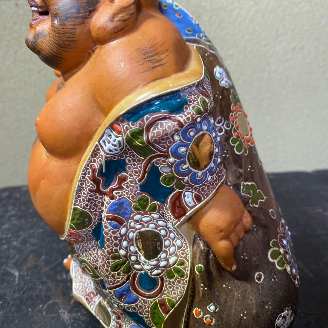 九谷焼　色絵金彩布袋置物