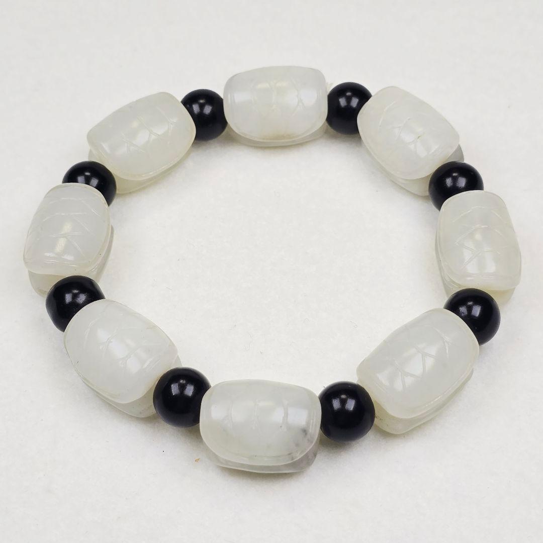 中国古美術 本物和田白玉 細工手彫 亀甲紋（富甲天下）数珠 根付 装身具 縁起物