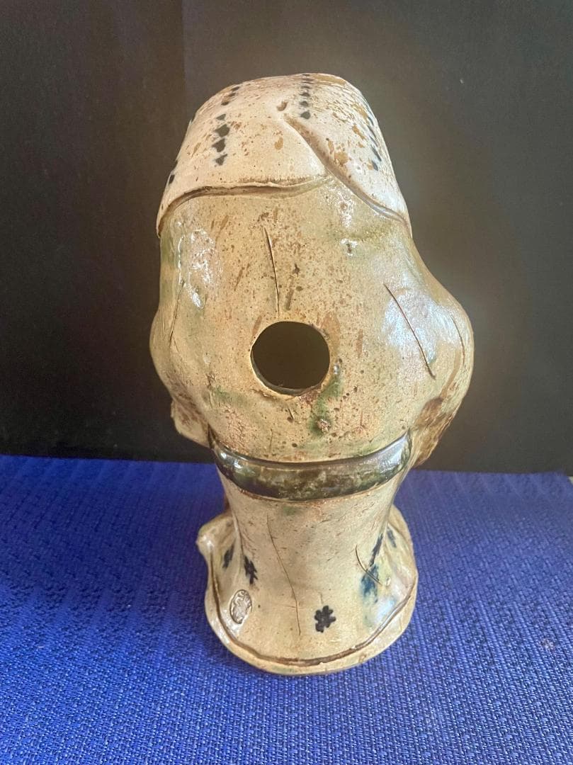 【信楽焼】陶器製タヌキ像 杖付き 招福開運 H28㎝ 現品中古