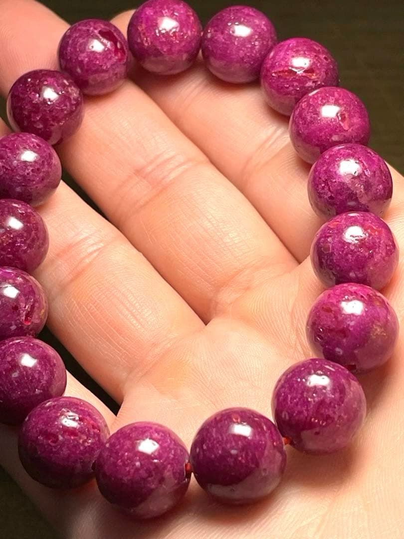 天然石ルビーブレス約12.4㎜大玉（新品）高品質「宝石の女王」一点限濃いピンク